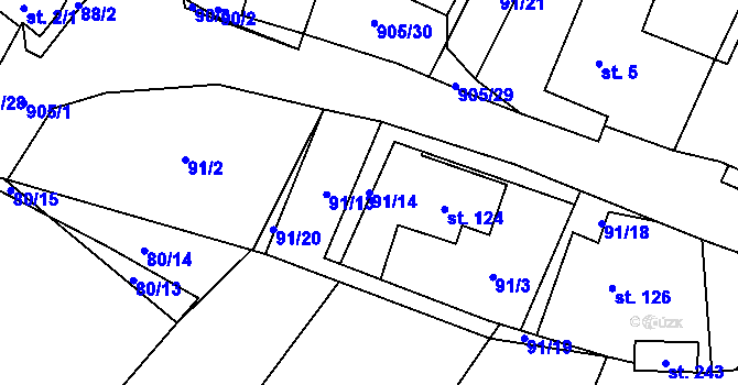 Parcela st. 91/14 v KÚ Hamry u Hlinska, Katastrální mapa