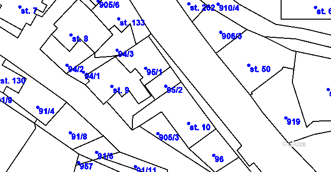 Parcela st. 95/2 v KÚ Hamry u Hlinska, Katastrální mapa