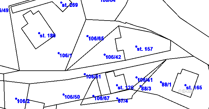 Parcela st. 106/42 v KÚ Hamry u Hlinska, Katastrální mapa