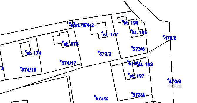Parcela st. 573/3 v KÚ Hamry u Hlinska, Katastrální mapa
