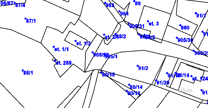 Parcela st. 905/1 v KÚ Hamry u Hlinska, Katastrální mapa