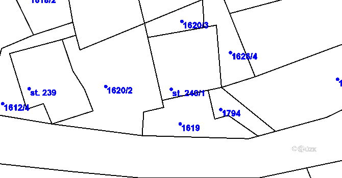 Parcela st. 240/1 v KÚ Hamry nad Křetínkou, Katastrální mapa