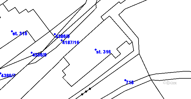 Parcela st. 316 v KÚ Hamry nad Křetínkou, Katastrální mapa