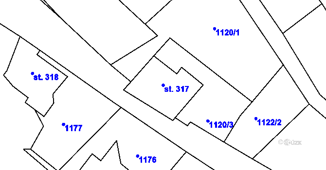 Parcela st. 317 v KÚ Hamry nad Křetínkou, Katastrální mapa
