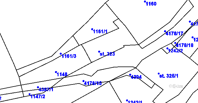 Parcela st. 323 v KÚ Hamry nad Křetínkou, Katastrální mapa