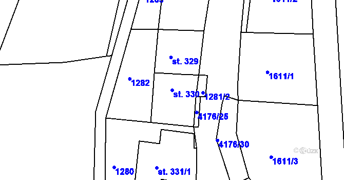 Parcela st. 330 v KÚ Hamry nad Křetínkou, Katastrální mapa