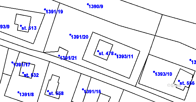 Parcela st. 478 v KÚ Hamry nad Křetínkou, Katastrální mapa