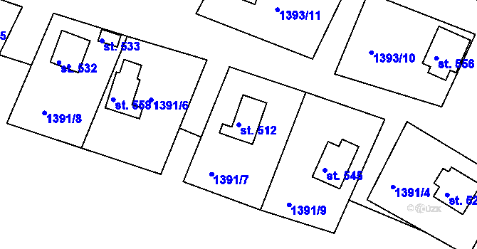 Parcela st. 512 v KÚ Hamry nad Křetínkou, Katastrální mapa