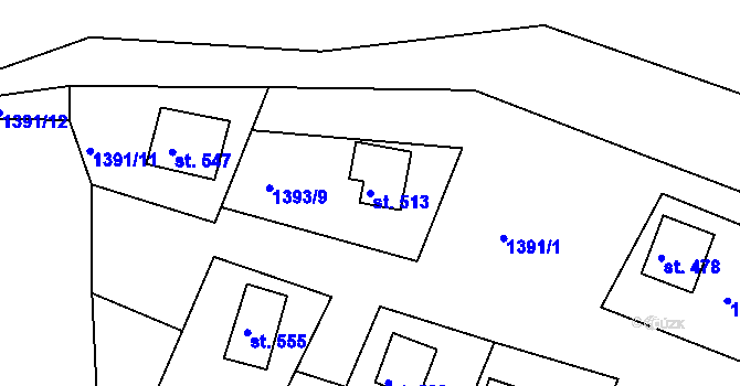 Parcela st. 513 v KÚ Hamry nad Křetínkou, Katastrální mapa