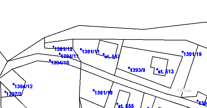 Parcela st. 547 v KÚ Hamry nad Křetínkou, Katastrální mapa