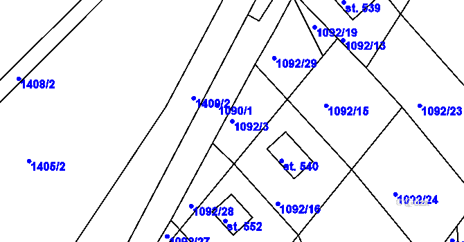 Parcela st. 1092/3 v KÚ Hamry nad Křetínkou, Katastrální mapa