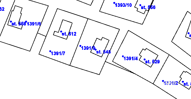 Parcela st. 545 v KÚ Hamry nad Křetínkou, Katastrální mapa