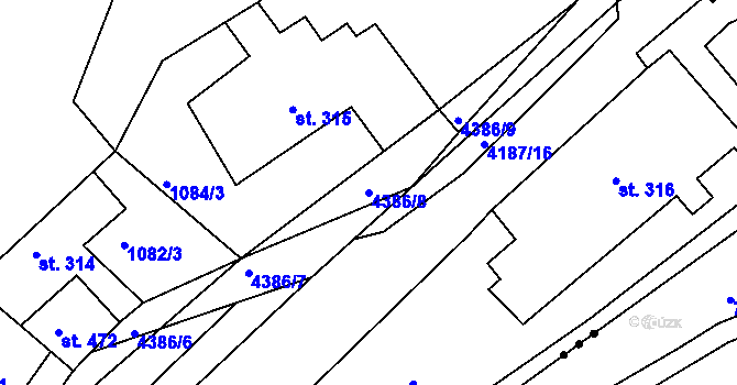 Parcela st. 4386/8 v KÚ Hamry nad Křetínkou, Katastrální mapa