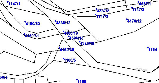 Parcela st. 4386/16 v KÚ Hamry nad Křetínkou, Katastrální mapa