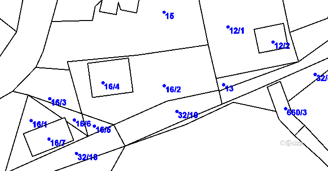 Parcela st. 16/2 v KÚ Hamry nad Sázavou, Katastrální mapa