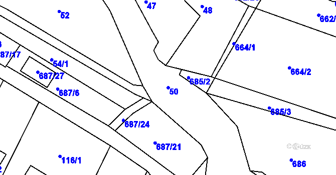 Parcela st. 50 v KÚ Hamry nad Sázavou, Katastrální mapa
