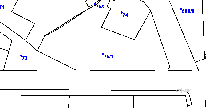 Parcela st. 75/1 v KÚ Hamry nad Sázavou, Katastrální mapa