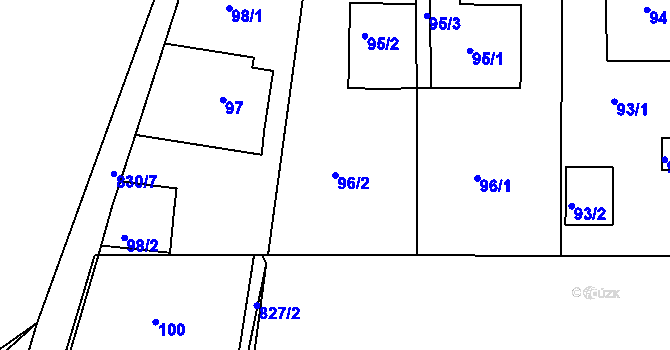 Parcela st. 96/2 v KÚ Hamry nad Sázavou, Katastrální mapa