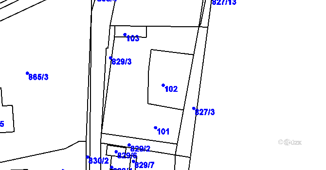 Parcela st. 102 v KÚ Hamry nad Sázavou, Katastrální mapa