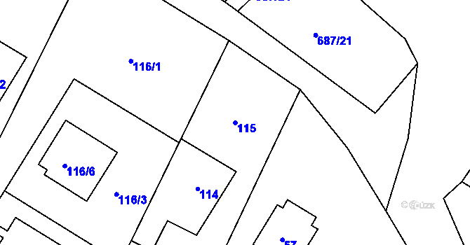 Parcela st. 115 v KÚ Hamry nad Sázavou, Katastrální mapa