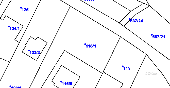 Parcela st. 116/1 v KÚ Hamry nad Sázavou, Katastrální mapa