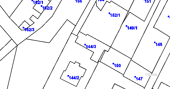 Parcela st. 144/3 v KÚ Hamry nad Sázavou, Katastrální mapa