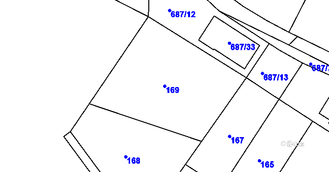 Parcela st. 169 v KÚ Hamry nad Sázavou, Katastrální mapa