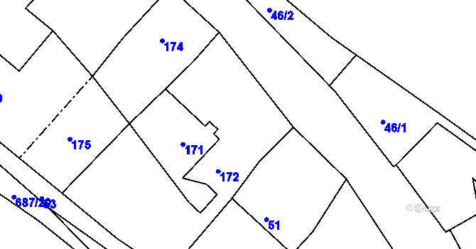 Parcela st. 172 v KÚ Hamry nad Sázavou, Katastrální mapa
