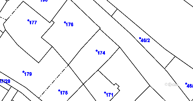Parcela st. 174 v KÚ Hamry nad Sázavou, Katastrální mapa
