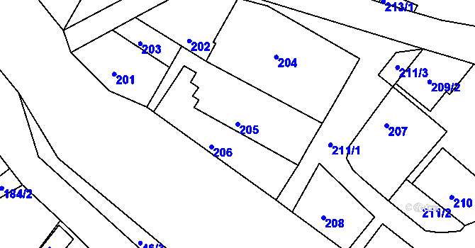 Parcela st. 205 v KÚ Hamry nad Sázavou, Katastrální mapa