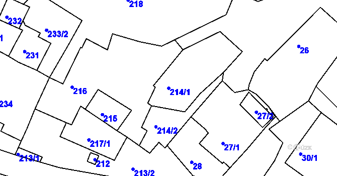 Parcela st. 214/1 v KÚ Hamry nad Sázavou, Katastrální mapa