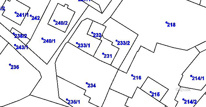 Parcela st. 231 v KÚ Hamry nad Sázavou, Katastrální mapa