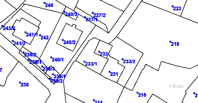 Parcela st. 232 v KÚ Hamry nad Sázavou, Katastrální mapa