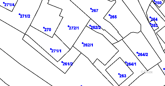 Parcela st. 262/1 v KÚ Hamry nad Sázavou, Katastrální mapa