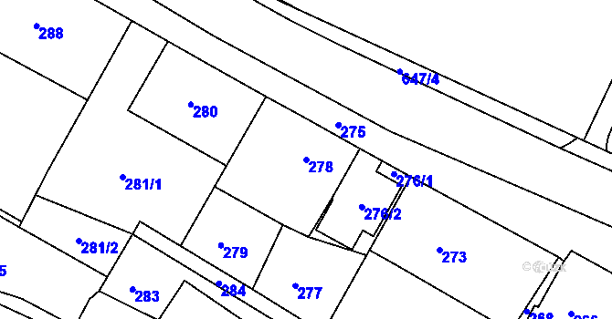 Parcela st. 278 v KÚ Hamry nad Sázavou, Katastrální mapa