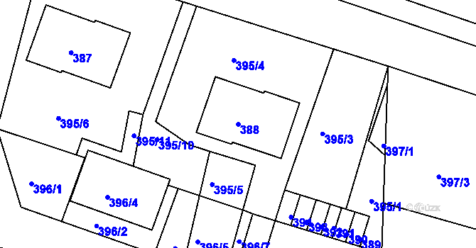 Parcela st. 388 v KÚ Hamry nad Sázavou, Katastrální mapa