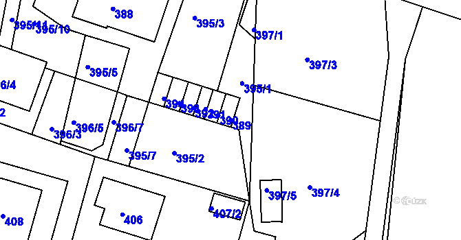 Parcela st. 389 v KÚ Hamry nad Sázavou, Katastrální mapa