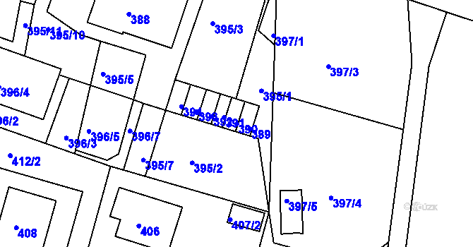Parcela st. 390 v KÚ Hamry nad Sázavou, Katastrální mapa