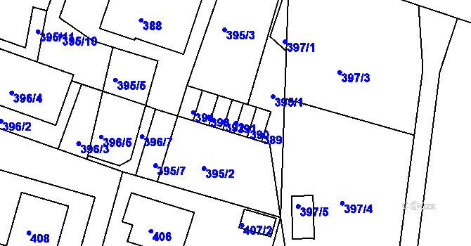 Parcela st. 391 v KÚ Hamry nad Sázavou, Katastrální mapa