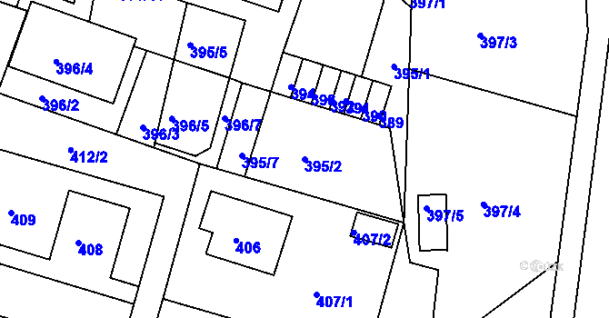Parcela st. 395/2 v KÚ Hamry nad Sázavou, Katastrální mapa