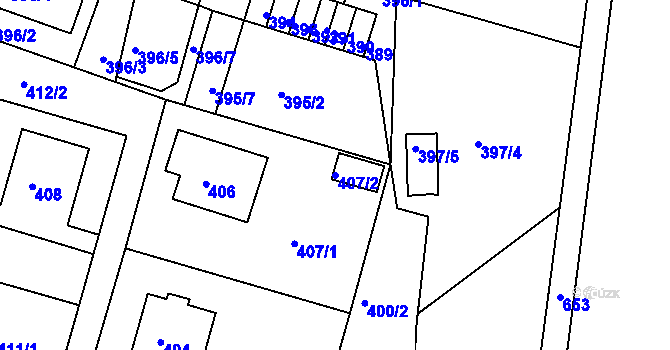 Parcela st. 407/2 v KÚ Hamry nad Sázavou, Katastrální mapa