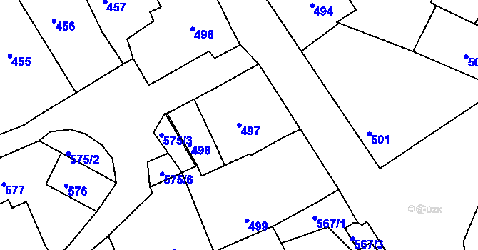 Parcela st. 497 v KÚ Hamry nad Sázavou, Katastrální mapa