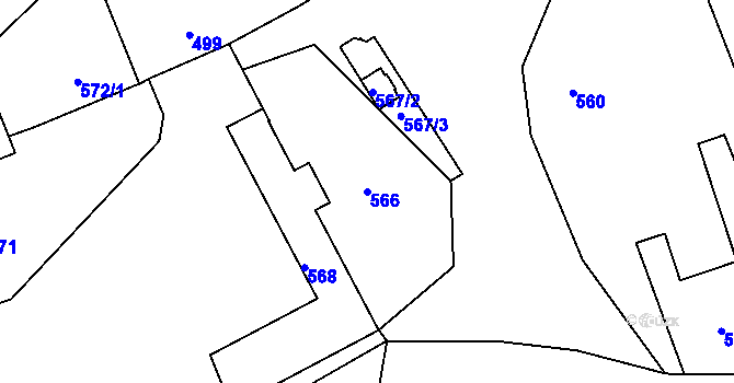 Parcela st. 566 v KÚ Hamry nad Sázavou, Katastrální mapa