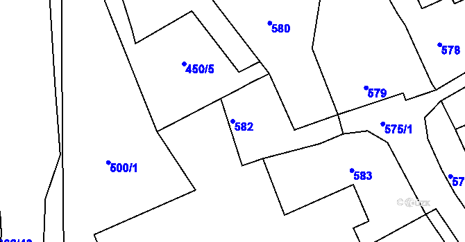 Parcela st. 582 v KÚ Hamry nad Sázavou, Katastrální mapa