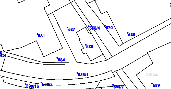 Parcela st. 586 v KÚ Hamry nad Sázavou, Katastrální mapa
