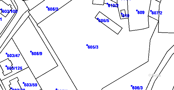 Parcela st. 605/3 v KÚ Hamry nad Sázavou, Katastrální mapa