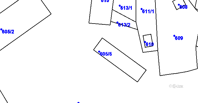 Parcela st. 605/5 v KÚ Hamry nad Sázavou, Katastrální mapa