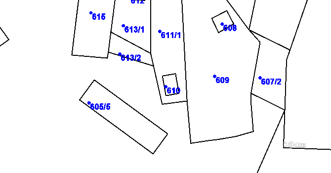 Parcela st. 610 v KÚ Hamry nad Sázavou, Katastrální mapa
