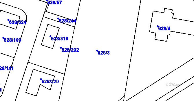 Parcela st. 628/3 v KÚ Hamry nad Sázavou, Katastrální mapa