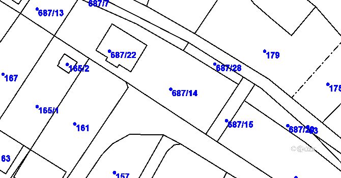 Parcela st. 687/14 v KÚ Hamry nad Sázavou, Katastrální mapa